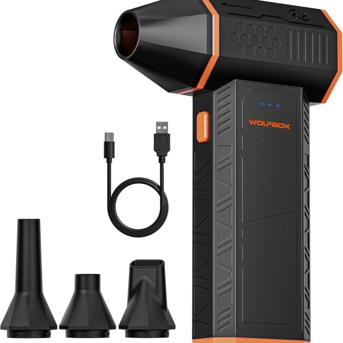 WOLFBOX MF50 Compressed Air Duster-110000RPM Super Power Electric Air Duster, 3-Gear Adjustable Mini Blower with Fast Charging, Dust Blower for Computer, Keyboard, House, Outdoor and Car