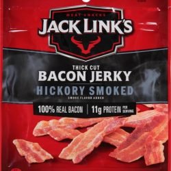 Jack Link's Bacon Jerky, Hickory Smoked - Flavorful Ready to Eat Meat Snack with 11g of Protein per Serving, Made with 100% Thick Cut Real Bacon, Protein Snack, Keto Friendly, 2.5 oz. (Pack of 4)