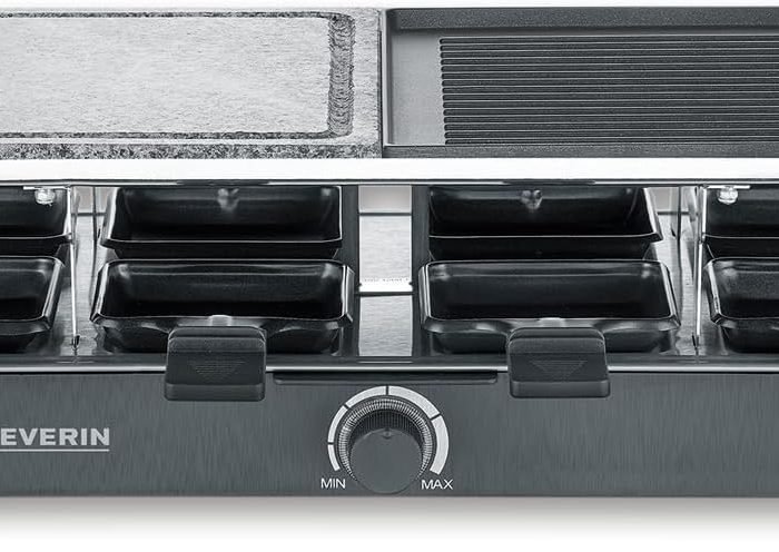 Severin RG 2371 Raclette Grill Natural Cooking Stone Smokeless Odourless with 8 Non-stick Pans