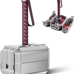 TOKKOT Thor Hammer Tool Box. Multifunctional Home Repair Tool Set Excellent Hand Tool Novelty Gift for Men as Halloween Prop Cosplay Hammer (Silver)