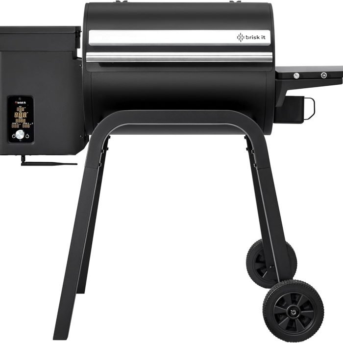 Brisk It Zelos-450 Electric Wood Pellet Smoker Grill – A.I. Smart BBQ Grill with WiFi. 7-in-1 Outdoor Grill & Smoker. PID Controller (Up to 500°F). 450 sq.in Cooking Area. Meat Probe