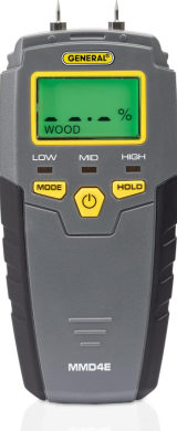 General Tools MMD4E Digital Moisture Meter, Water Leak Detector, Moisture Tester, Pin Type, Backlit LCD Display With Audible and Visual High-Medium-Low Moisture Content Alerts, Grays