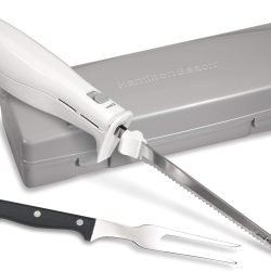 Hamilton Beach Electric Knife Set for Carving Meats. Poultry. Bread. Crafting Foam & More. Reciprocating Serrated Stainless Steel Blades. Ergonomic Design Storage Case + Fork Included. 5Ft Cord. White