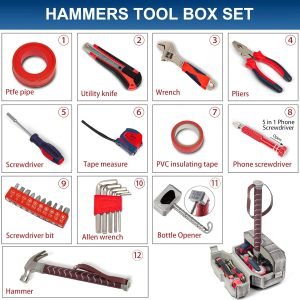 TOKKOT Thor Hammer Tool Box. Multifunctional Home Repair Tool Set Excellent Hand Tool Novelty Gift for Men as Halloween Prop Cosplay Hammer (Silver)