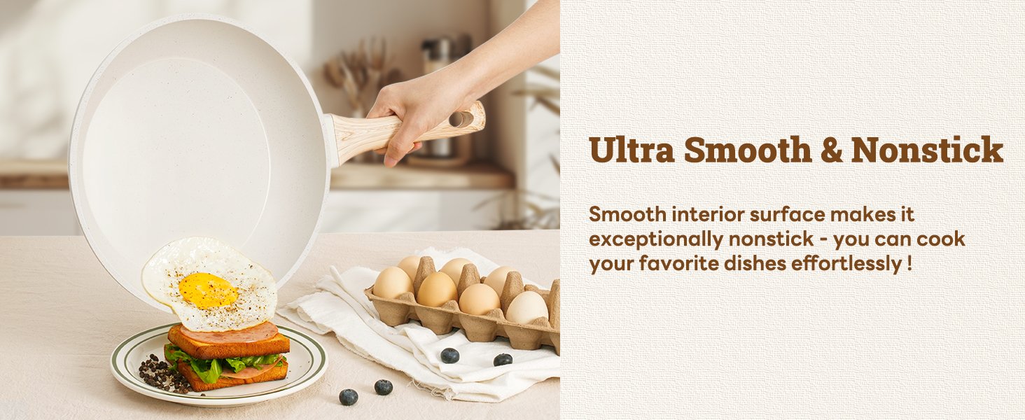 17 Pcs Pots and Pans Set Non stick .Cookware Sets White Granite Induction Cookware. Non-toxic Healthy Non Stick Kitchen Cooking Set with Frying Pans Set. Saucepans (PFAS. PFOA. PFOS Free) White