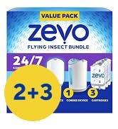 Zevo 2 Flying Insect Traps & 2 Refill Cartridges - Plug in Fly Trap & Indoor Bug Catcher for Gnats. House & Fruit Flies - Blue & UV Light Technology. Mess-Free Alternative to Bug Zapper