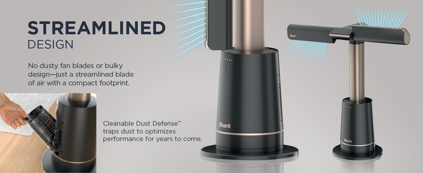 From the manufacturer TF202S Click to play video Shark TurboBlade Fan.oscillates 180°. circulates and propels air. 10 noise levels + 10 speeds. easy to clean.