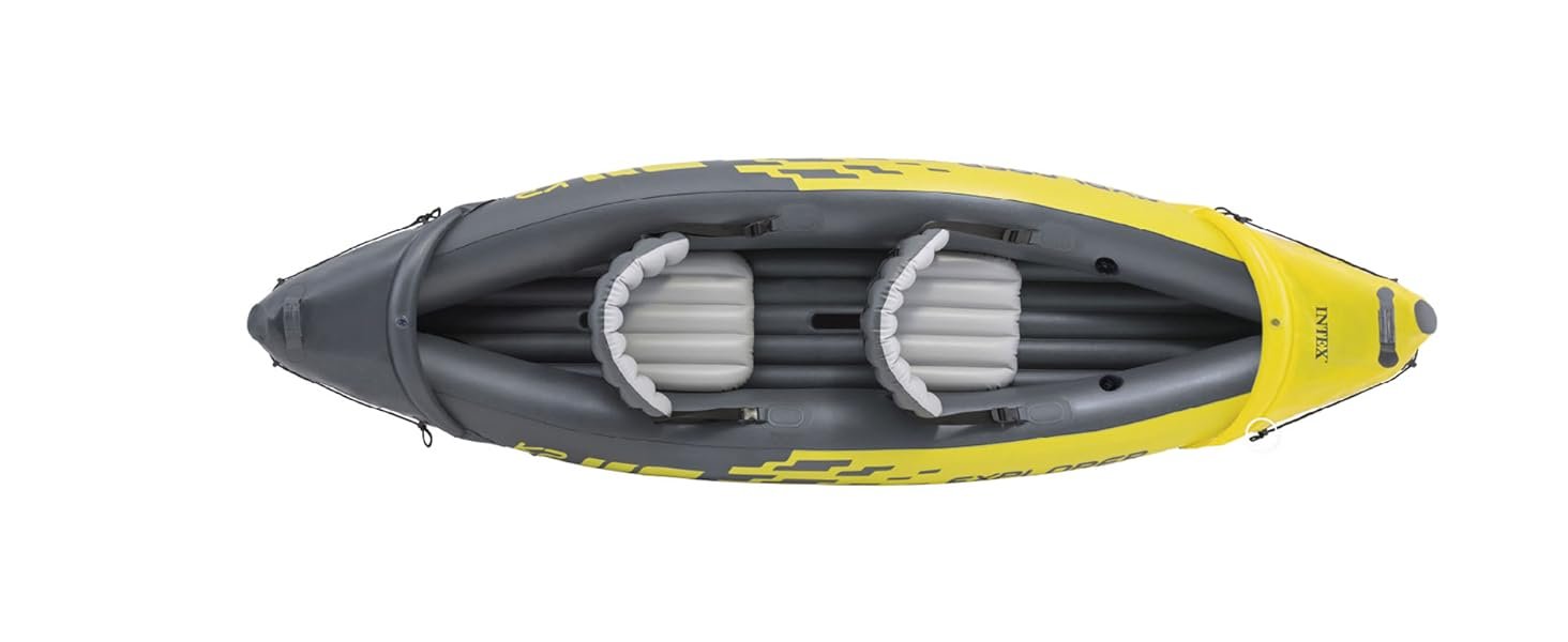 Intex 68307EP Explorer K2 Inflatable Kayak Set: Includes Deluxe 86in Aluminum Oars and High-Output Pump – SuperStrong PVC – Adjustable Seats with Backrest – 2-Person – 400lb Weight Capacity