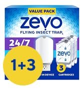 Zevo 2 Flying Insect Traps & 2 Refill Cartridges - Plug in Fly Trap & Indoor Bug Catcher for Gnats. House & Fruit Flies - Blue & UV Light Technology. Mess-Free Alternative to Bug Zapper