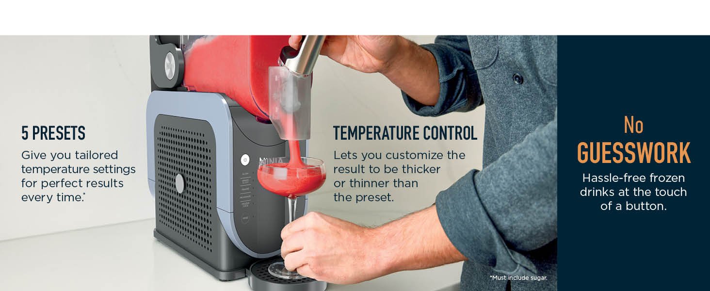 Ninja SLUSHi with RapidChill Technology. 88 oz. Frozen Drink & Slushie Machine. 5 Preset Programs. Margaritas. Frappés. and More. Premium Accents. Black. FS301