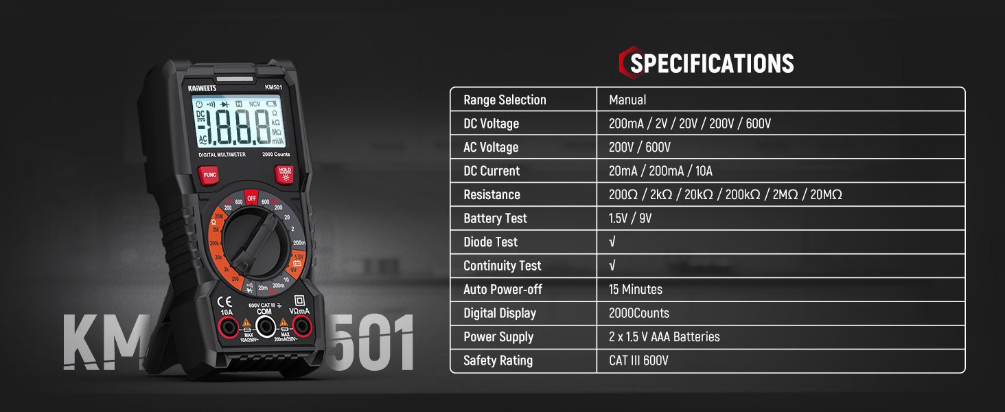 KAIWEETS Electrical Test Kit KIT01, Digital Multimeter, Smart Non-Contact Voltage Tester & GFCI Outlet Tester with LCD, Complete Set with Carrying Case & Batteries for Electrician, DIY & HVAC