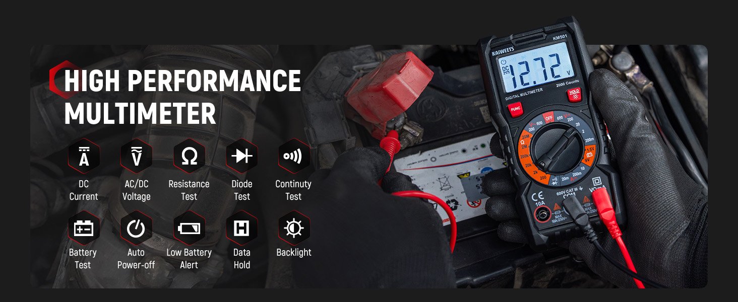 KAIWEETS Electrical Test Kit KIT01, Digital Multimeter, Smart Non-Contact Voltage Tester & GFCI Outlet Tester with LCD, Complete Set with Carrying Case & Batteries for Electrician, DIY & HVAC
