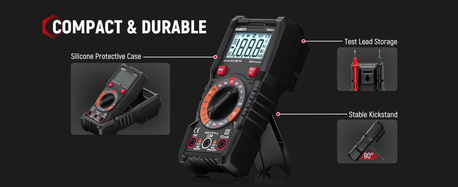 KAIWEETS Electrical Test Kit KIT01, Digital Multimeter, Smart Non-Contact Voltage Tester & GFCI Outlet Tester with LCD, Complete Set with Carrying Case & Batteries for Electrician, DIY & HVAC