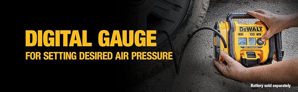 DEWALT Tire Inflator Portable Air Compressor 20V MAX, Air Pump with Automatic Shut Off, LED Light, Tool Only (DCC020IB)
