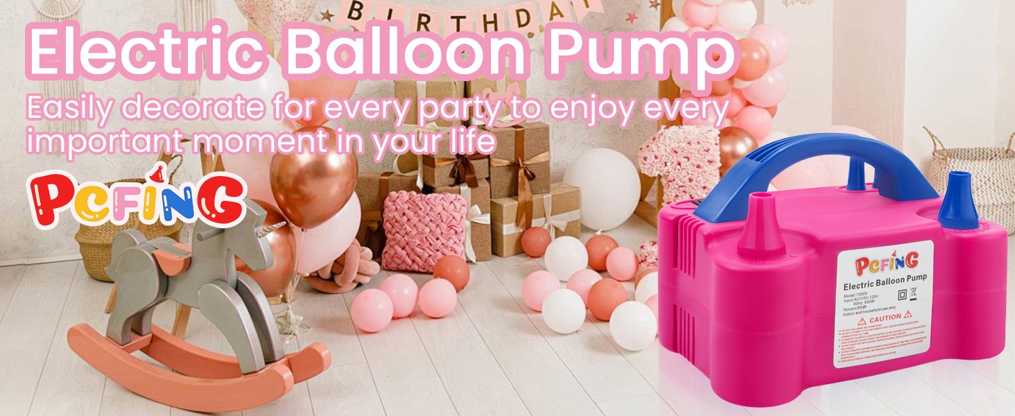 PCFING Balloon Pump Electric, Portable Balloons Inflator Blower Machine with Balloon Tie Tool & Dual Nozzle