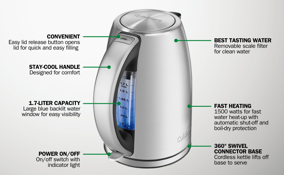 Cuisinart JK-17P1 Cordless-Electric-Kettle, 1.7-Liter, Stainless Steel
