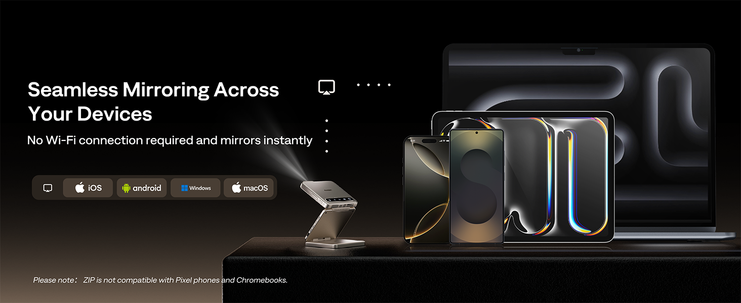 Aurzen ZIP Tri-Fold DLP Truly Mini Projector. Pocket Size. Zero-Lag Focus. One-Click Screen Mirroring. Full-Screen Mode. Type-C Fast Charging. 5.000mAh Battery. Indoor Outdoor Portable Projector.Gold