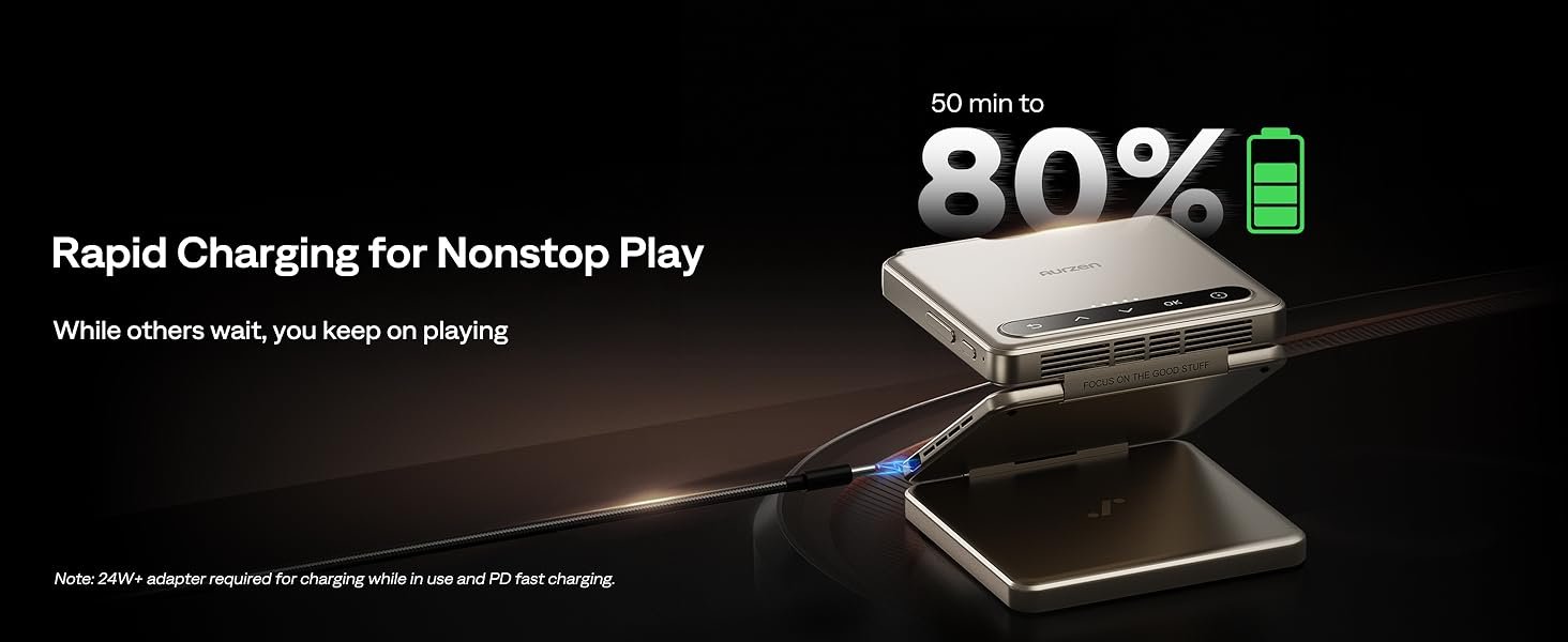 Aurzen ZIP Tri-Fold DLP Truly Mini Projector. Pocket Size. Zero-Lag Focus. One-Click Screen Mirroring. Full-Screen Mode. Type-C Fast Charging. 5.000mAh Battery. Indoor Outdoor Portable Projector.Gold