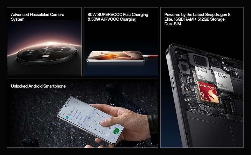 OnePlus 13. 16GB RAM + 512GB Storage. Dual-SIM. Unlocked Android Smartphone. Snapdragon 8 Elite. 80W SUPERVOOC Fast Charging and 50W AIRVOOC Charging. Advanced Hasselblad Camera. 2025. Black Eclipse