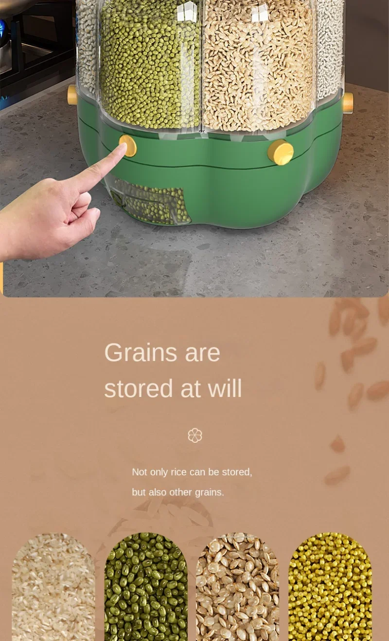 6kg Rotating Grain Dispenser Food Storage Container Large Sealed Rice Barrel Cereal Dispenser Bucket Organizer Kitchen Supplies