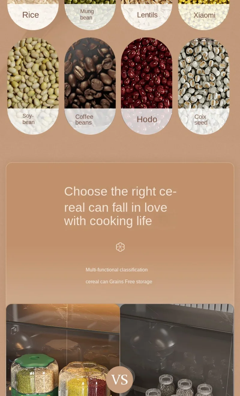 6kg Rotating Grain Dispenser Food Storage Container Large Sealed Rice Barrel Cereal Dispenser Bucket Organizer Kitchen Supplies