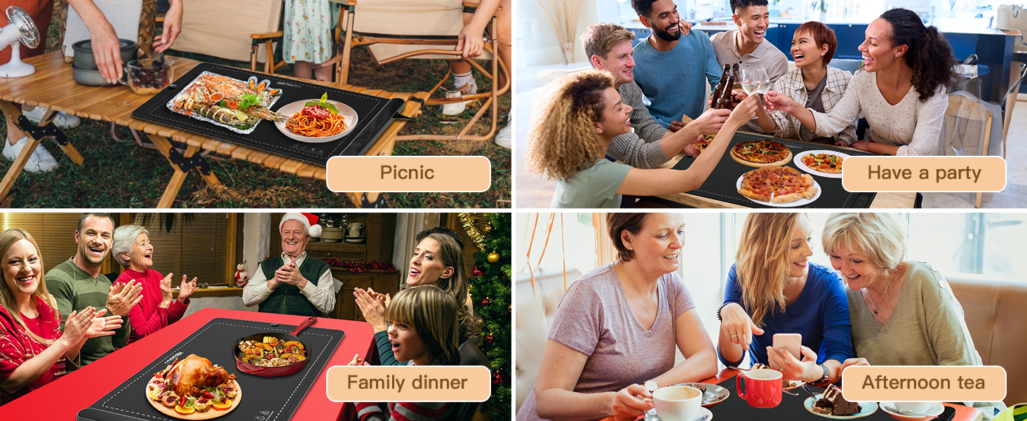 Food Warming Mat. Upgraded Graphene Full Surface Heating Foldable Heater Food Pad. Compact Silicone Materials. 6 Heat Settings. Multifunctional Food Warmers for Parties Buffet. Daily Life Use (2)