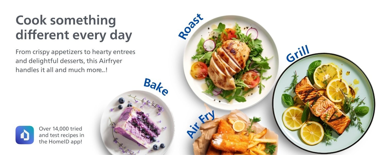 Philips 2000 Series Airfryer - RapidAir Technology. 13-in-1 Ways to Cook. 4.4QT Capacity. Healthier Meals Up to 90% Less Fat. Easy to Clean. Dishwasher Safe. Touchscreen Control. HomeID App (NA221/00)