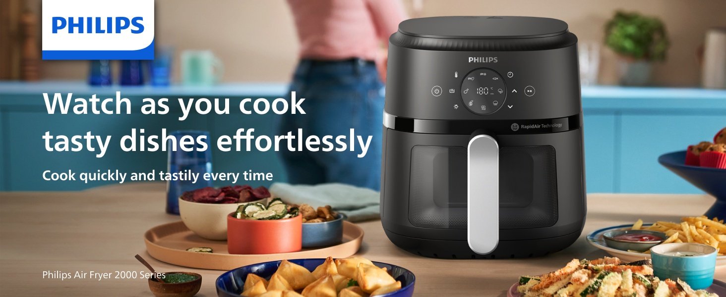 Philips 2000 Series Airfryer - RapidAir Technology. 13-in-1 Ways to Cook. 4.4QT Capacity. Healthier Meals Up to 90% Less Fat. Easy to Clean. Dishwasher Safe. Touchscreen Control. HomeID App (NA221/00)