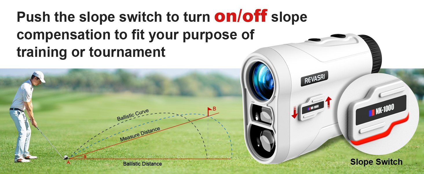 REVASRI Golf Rangefinder with Slope and Pin Lock Vibration. External Slope Switch for Golf Tournament Legal. Rangefinders with Rechargeable Battery 600/1000YDS Laser Range Finder