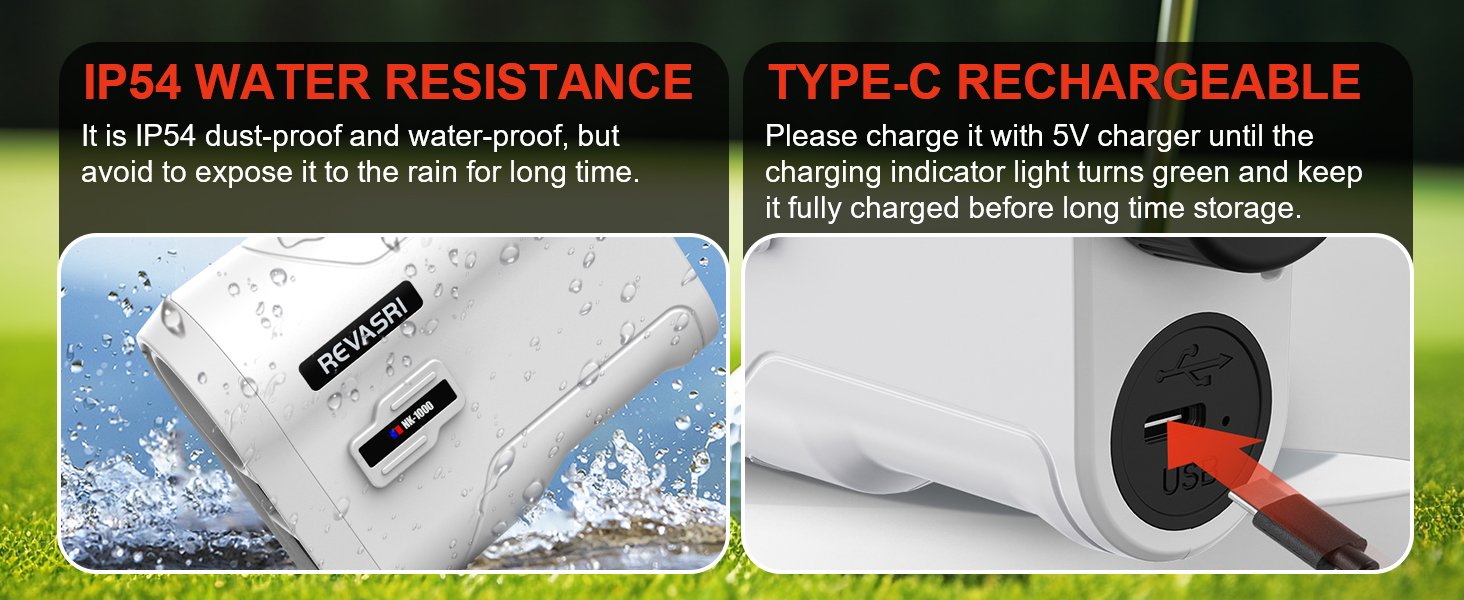 REVASRI Golf Rangefinder with Slope and Pin Lock Vibration. External Slope Switch for Golf Tournament Legal. Rangefinders with Rechargeable Battery 600/1000YDS Laser Range Finder