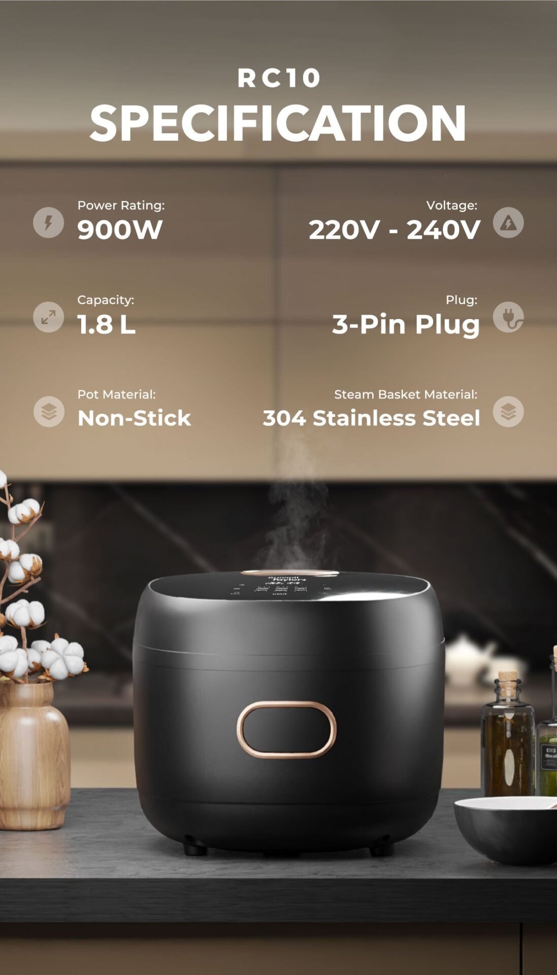 Russell Taylors Digital Low Sugar Rice Cooker (1.8L) RC10