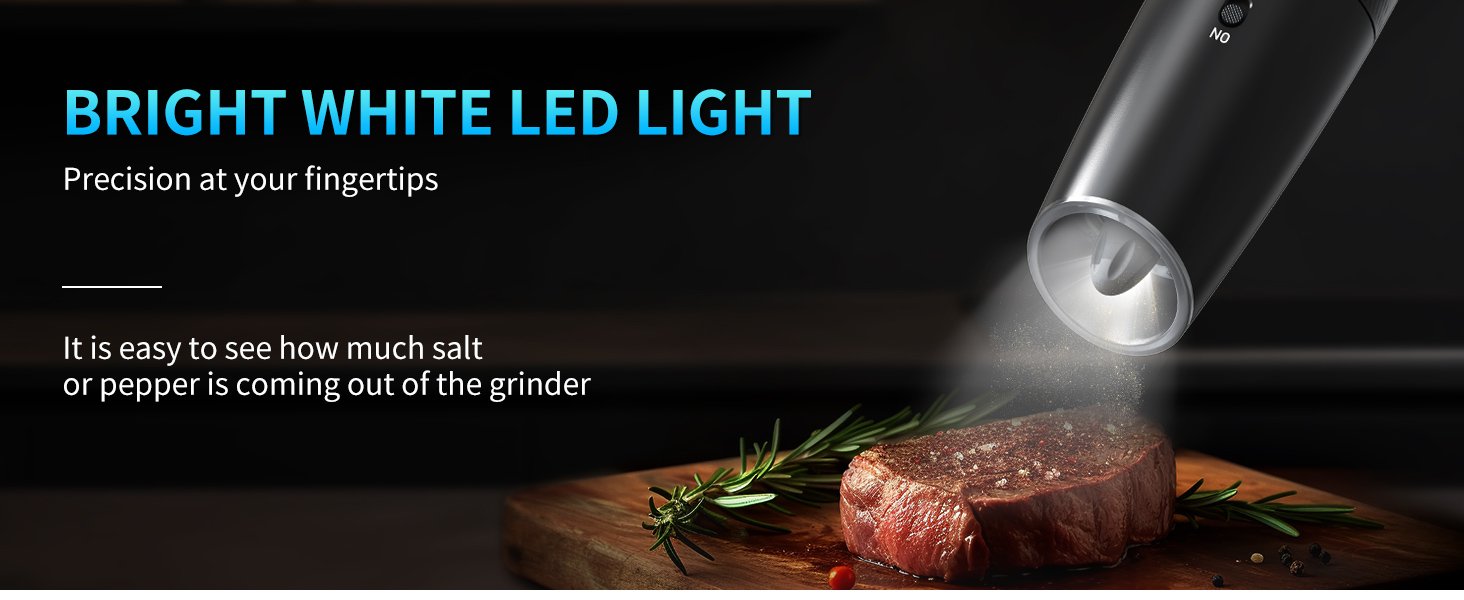 CIRCLE JOY Rechargeable Salt and Pepper Grinder Set Gravity Electric Salt and Pepper Grinder Set. LED Light. Adjustable Coarseness. for Home Kitchen BBQ. Black & White