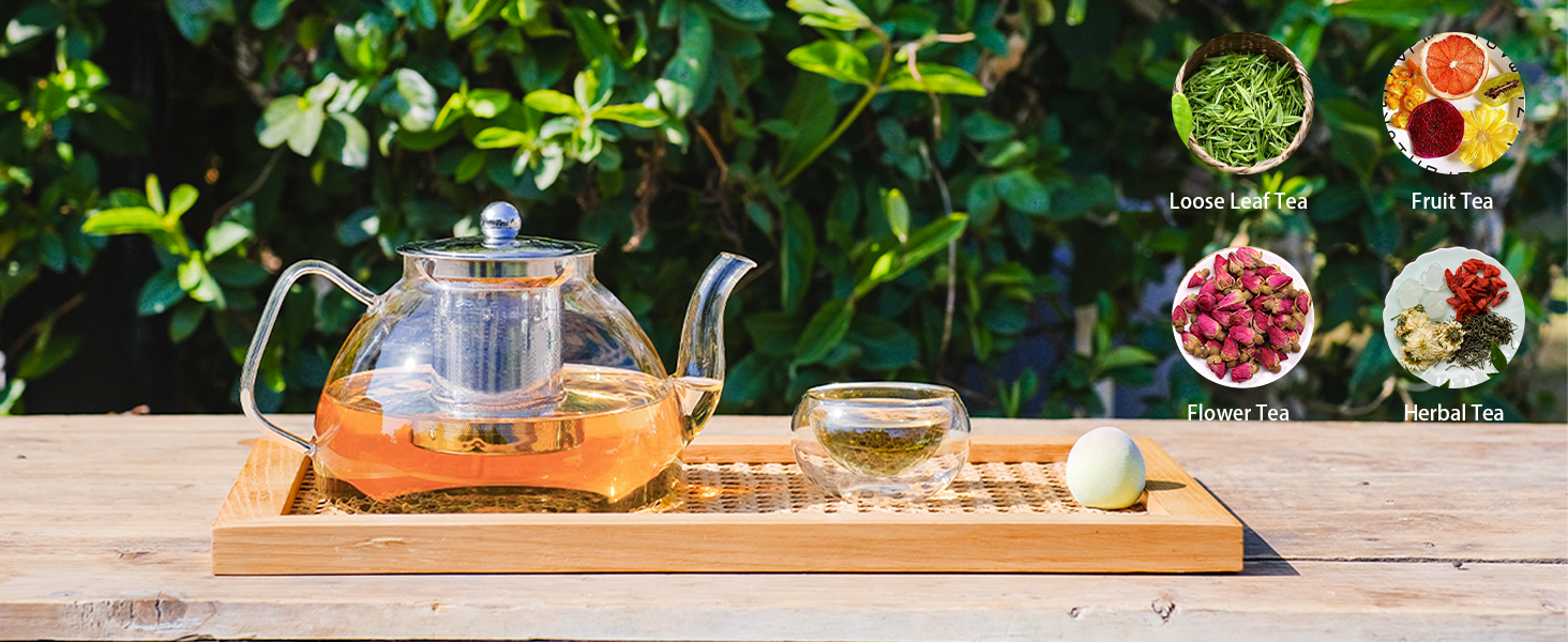 1200ml/40 oz Glass Teapot with 4 Double Wall Teacups and Removable Stainless Steel Infuser. Tea Sets for Adults. Clear Tea Kettle Stovetop Safe for Loose Leaf and Blooming Tea.Gifts for Christmas