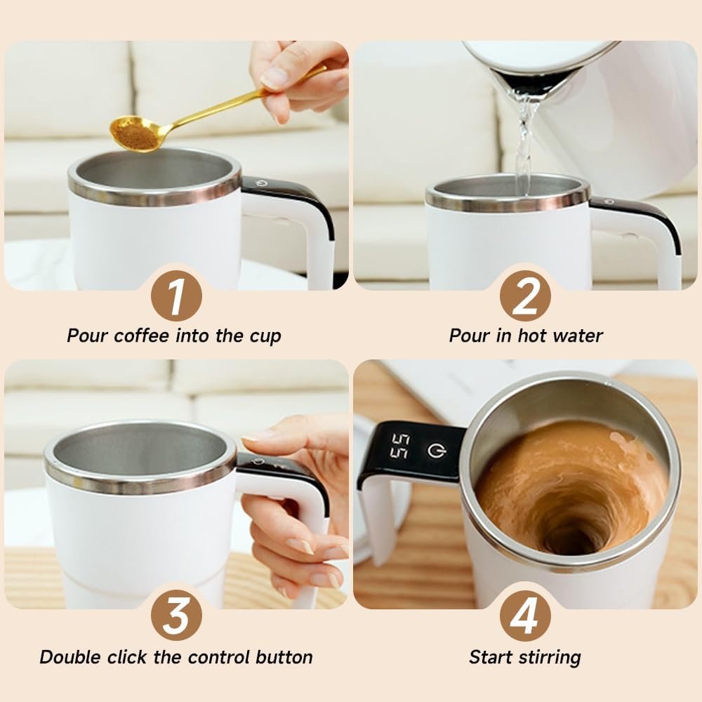 Automatic Magnetic Stirring Coffee Mug with Temperature Display. Rechargeable Stirring Mugs. Multifunctional Spin Mug Birthday Gift for Home Office Kitchen Travel Birthday Gift (White)