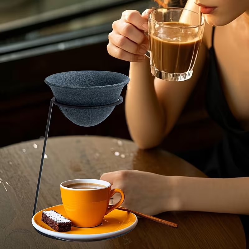 Large Size Microporous Ceramic Coffee Filter Cup - No Paper Filter Needed, Reusable Tea Strainer with Stand | Christmas Gift & New Year Gift
