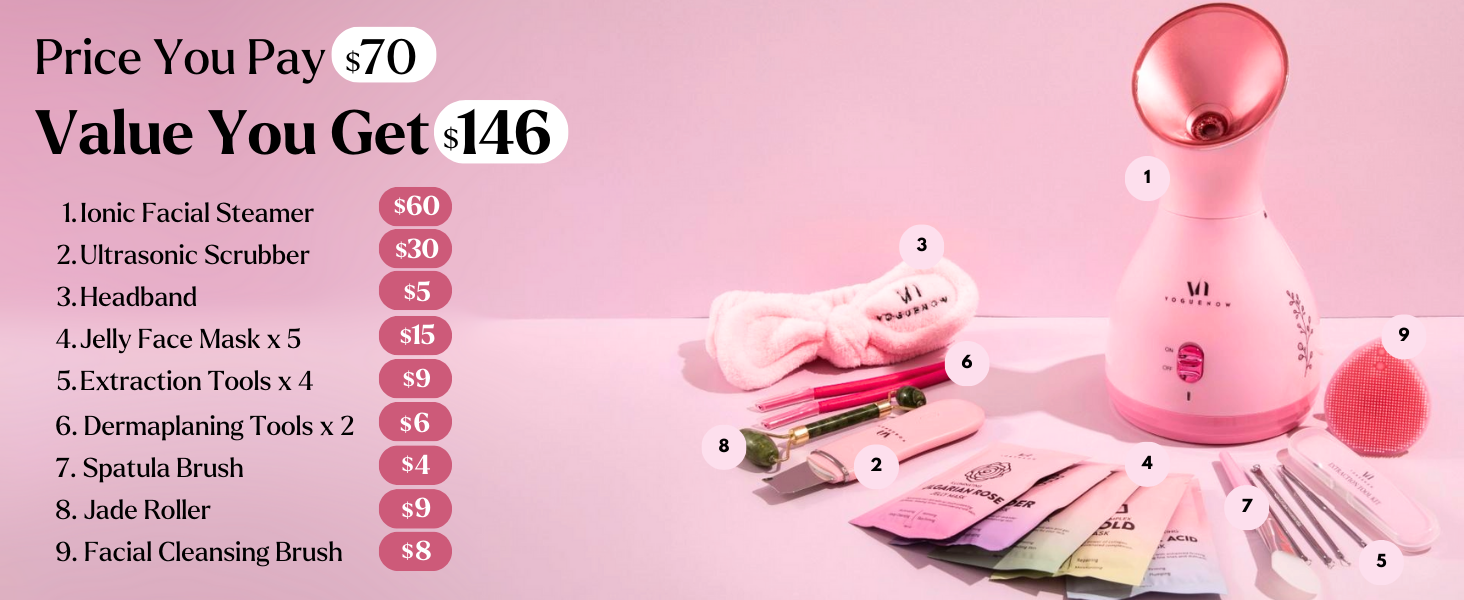 Facial Steamer Spa Kit with Complimentary 17 Skin Care Tools | Face Steamer for Facial Deep Cleaning with Towel Warmer & Humidifier Mode| Self Care Gifts for Women, Spa Gifts, Birthday Gifts for Women